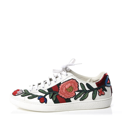 Gucci Calfskin Web Floral Embroidered Ace Sneakers 39 White 1 of 10