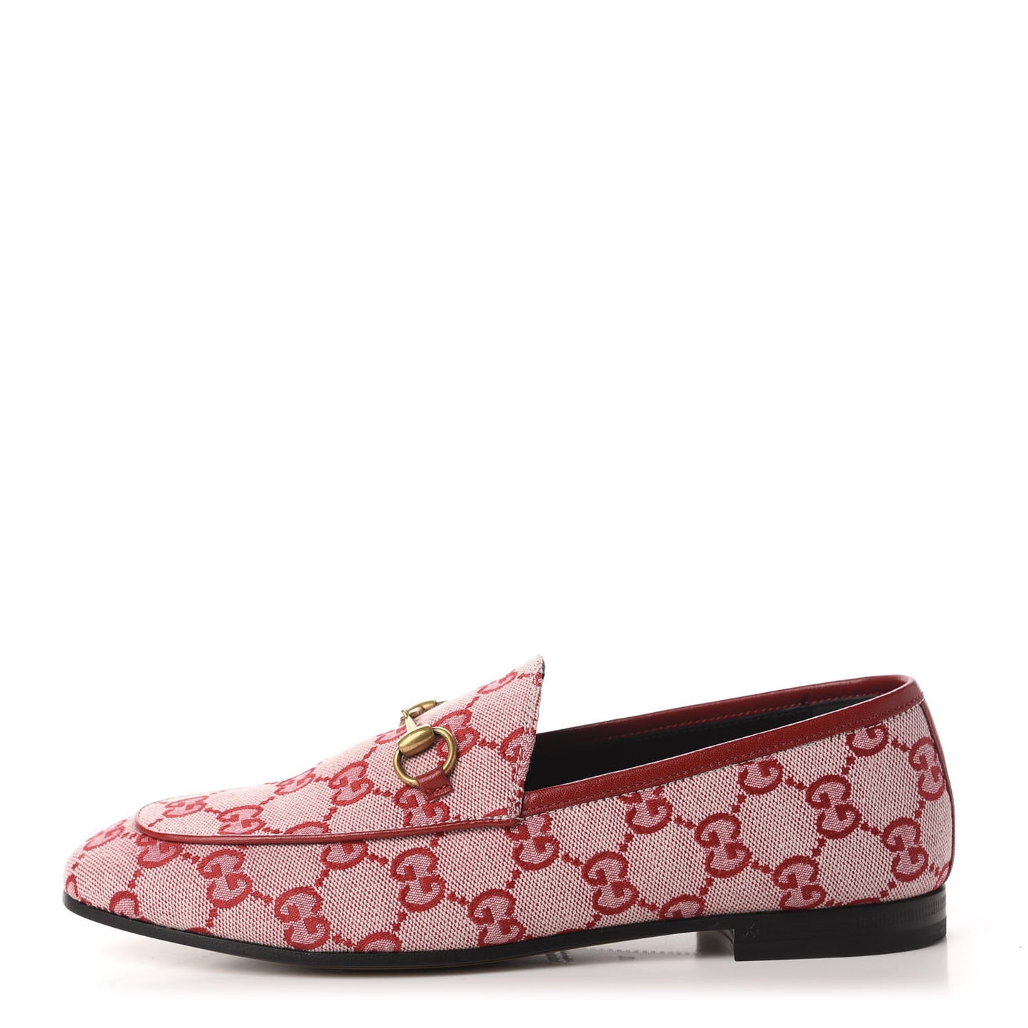 Canvas GG Monogram Horsebit Womens Jordaan Loafers 37 Gardenia Hibiscus Red