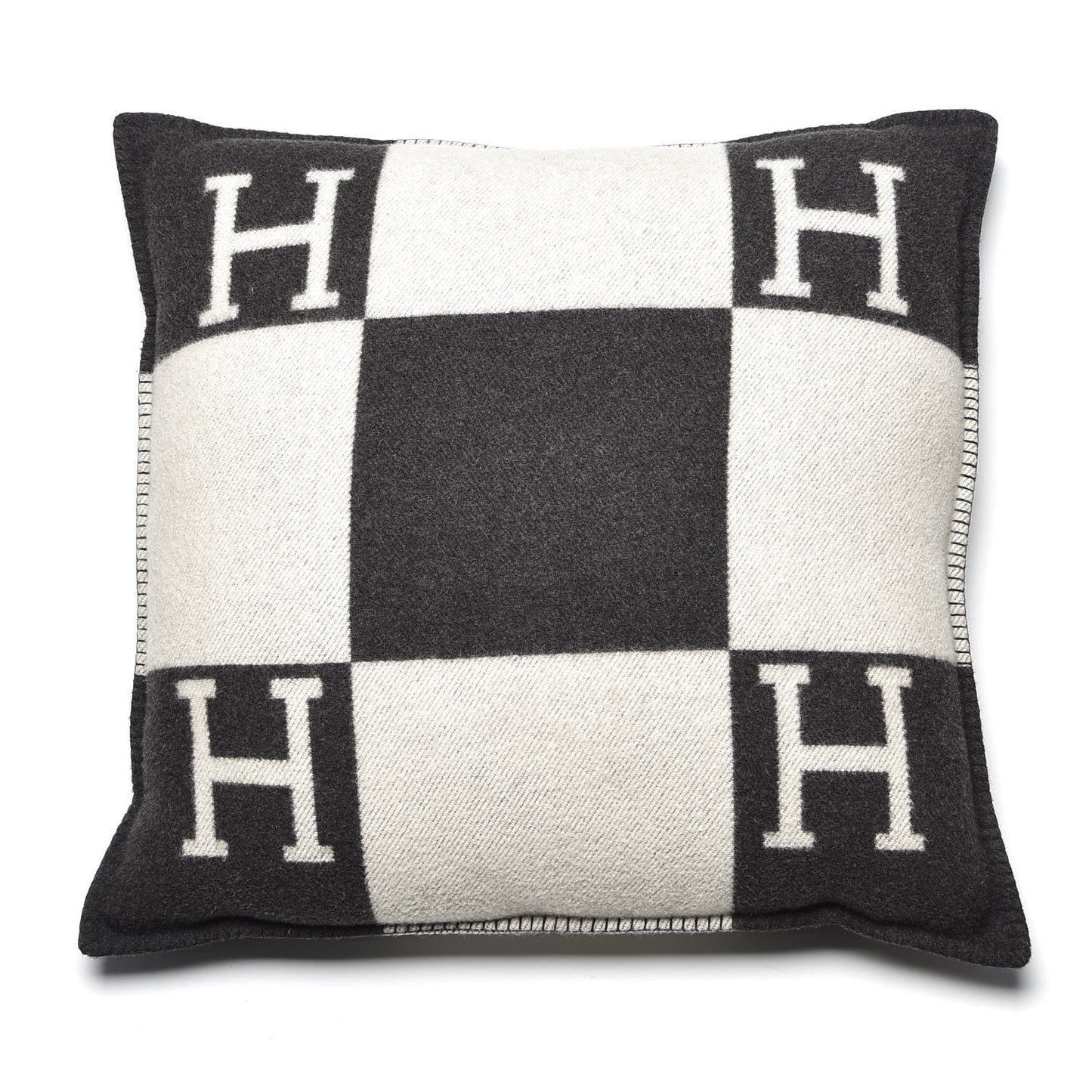 Wool Cashmere Avalon Pillow GM Ecru Gris Fonce