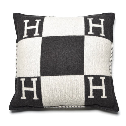Hermes Wool Cashmere Avalon Pillow GM Ecru Gris Fonce 1 of 4