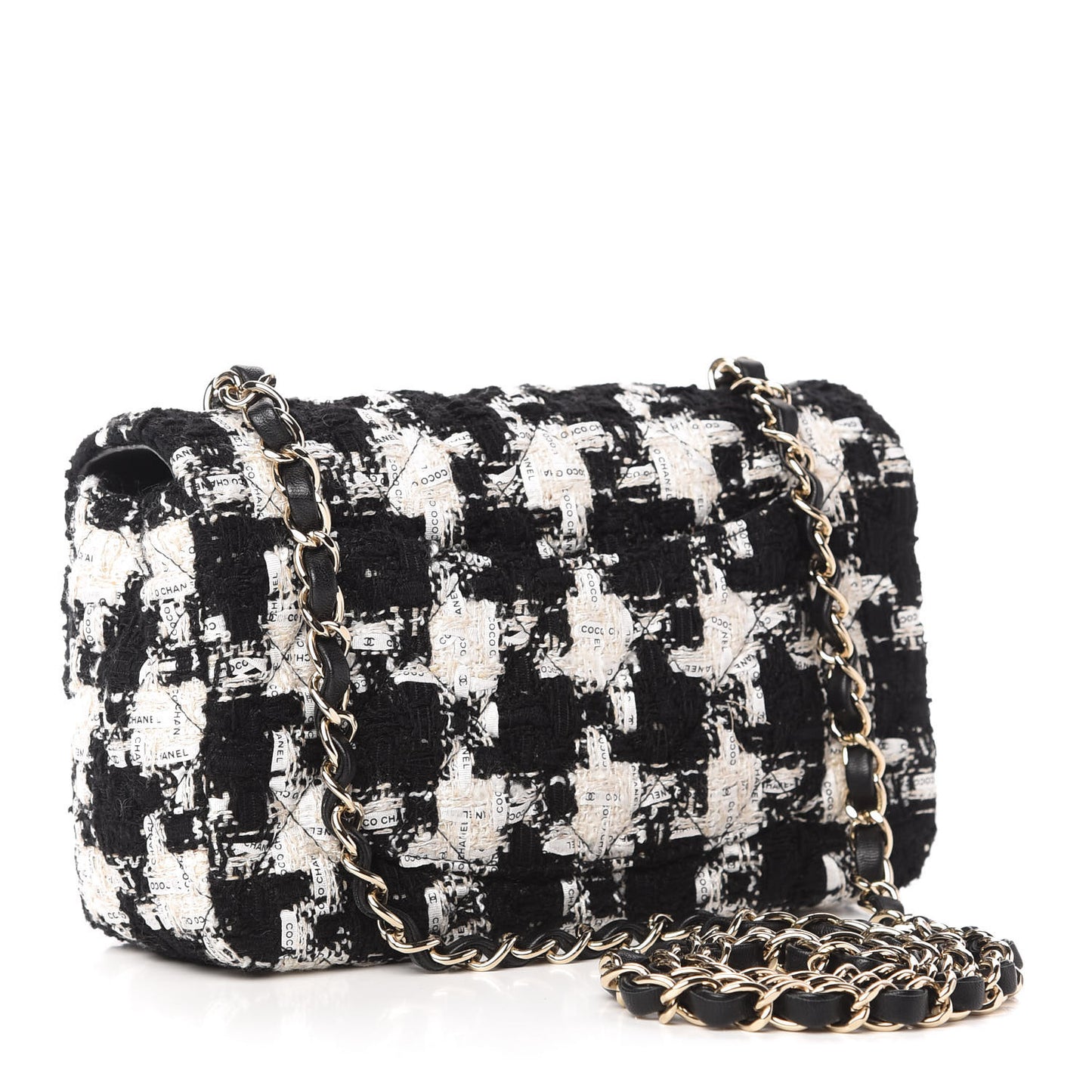 Tweed Quilted Mini Rectangular Flap Black Ecru White