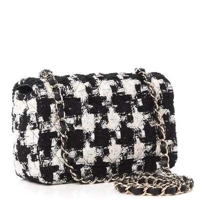 Chanel Tweed Quilted Mini Rectangular Flap Black Ecru White 3 of 11