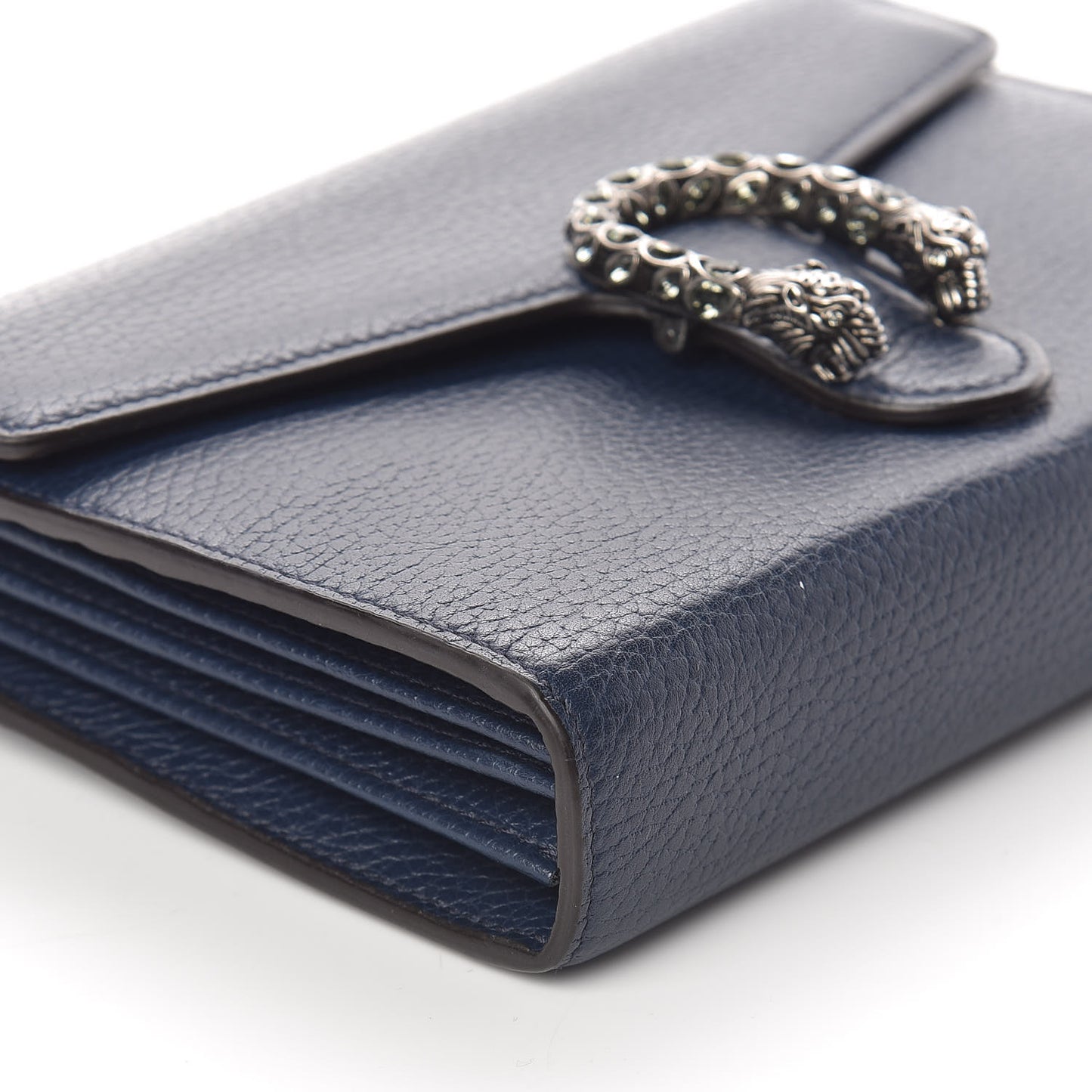 Dollar Calfskin Crystal Mini Dionysus Chain Wallet Blue Agata Black Diamond