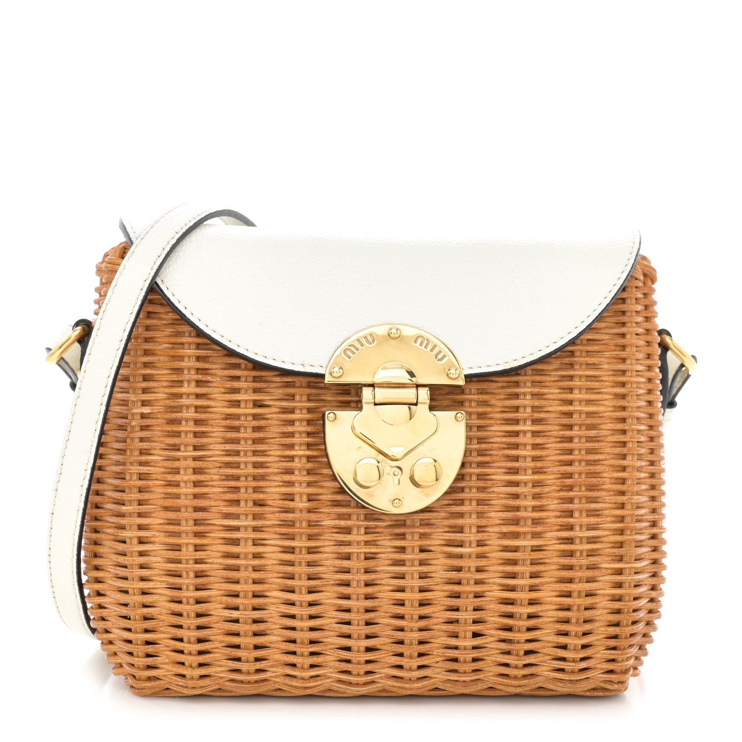 Miu Miu City Calfskin Wicker Midollino Bag White 1 of 13