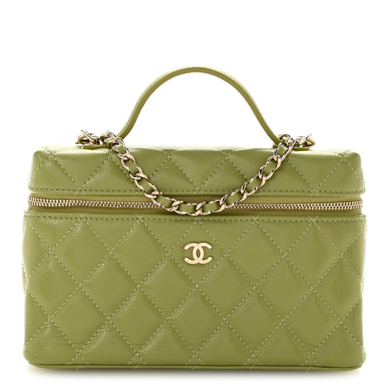 Chanel Caviar Quilted Top Handle Slim Vanity With Chain Khaki 1 of 13