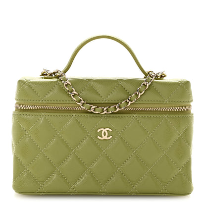 Chanel Caviar Quilted Top Handle Slim Vanity With Chain Khaki 1 of 13