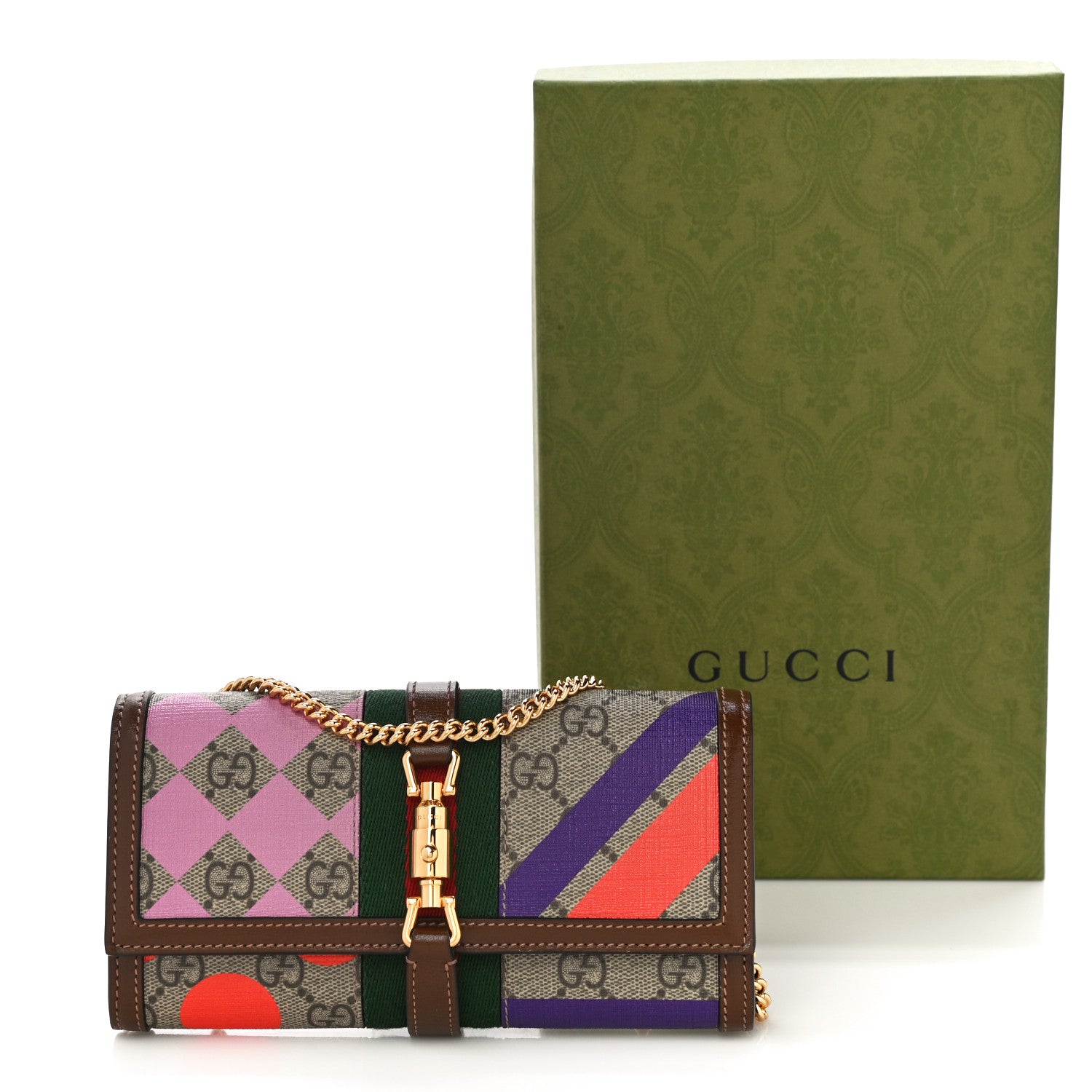 Gucci GG Supreme Monogram Geometric Web Jackie 1961 Chain Wallet Beige Multicolor Brown Sugar 10 of 10