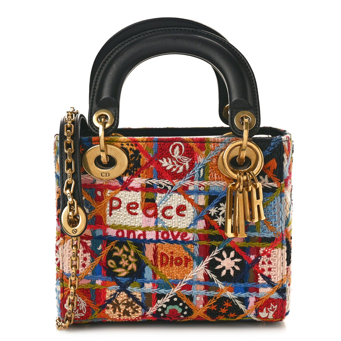Embroidered Patchwork Peace And Love Mini Lady Dior Multicolor