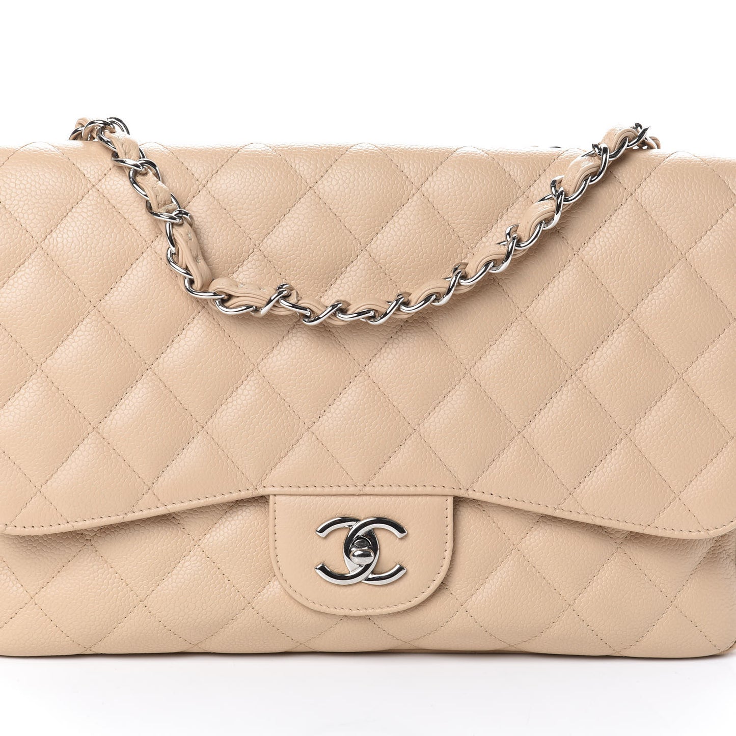 Caviar Quilted Jumbo Single Flap Beige Clair