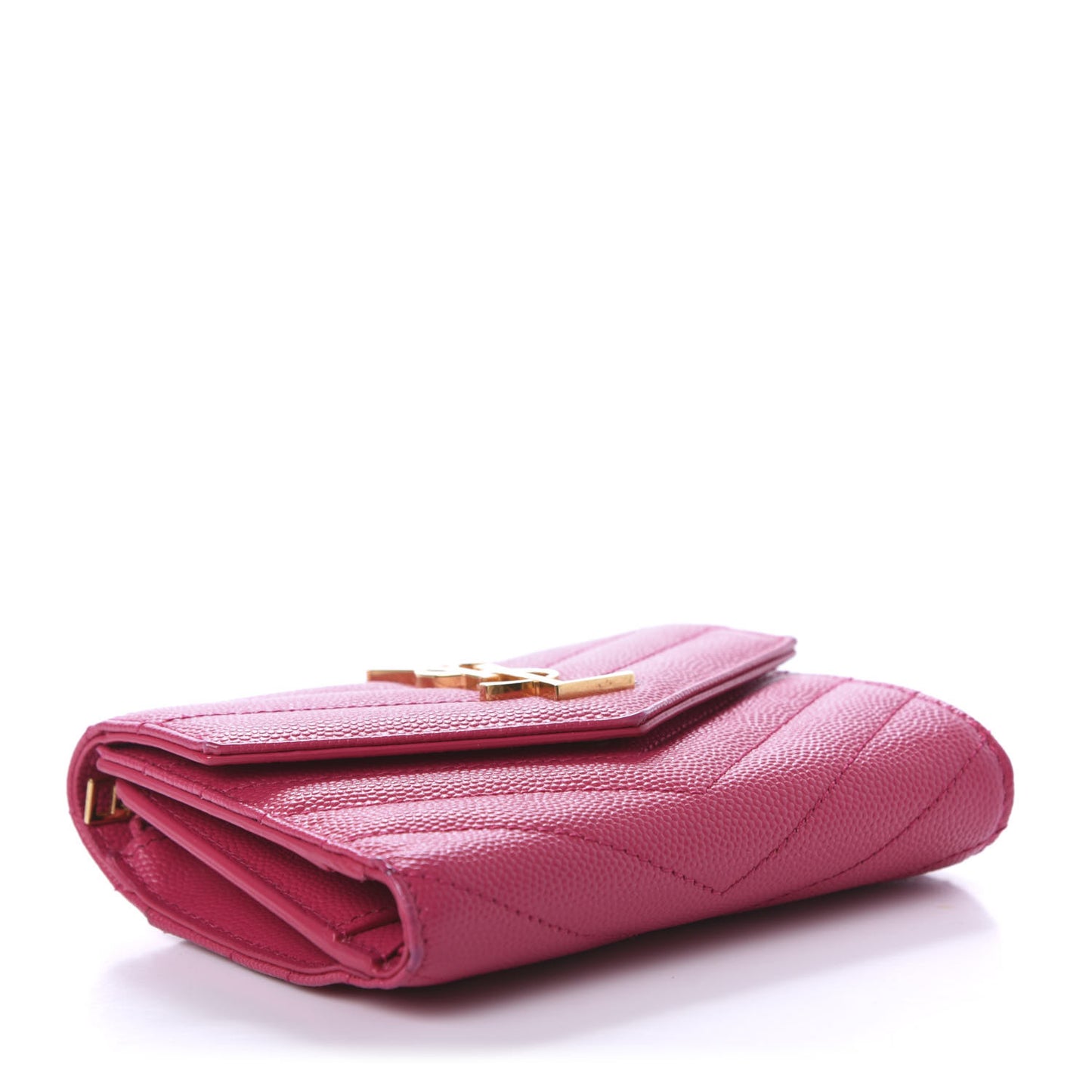 Grain De Poudre Matelasse Chevron Monogram Compact Tri Fold Wallet Bright Pink