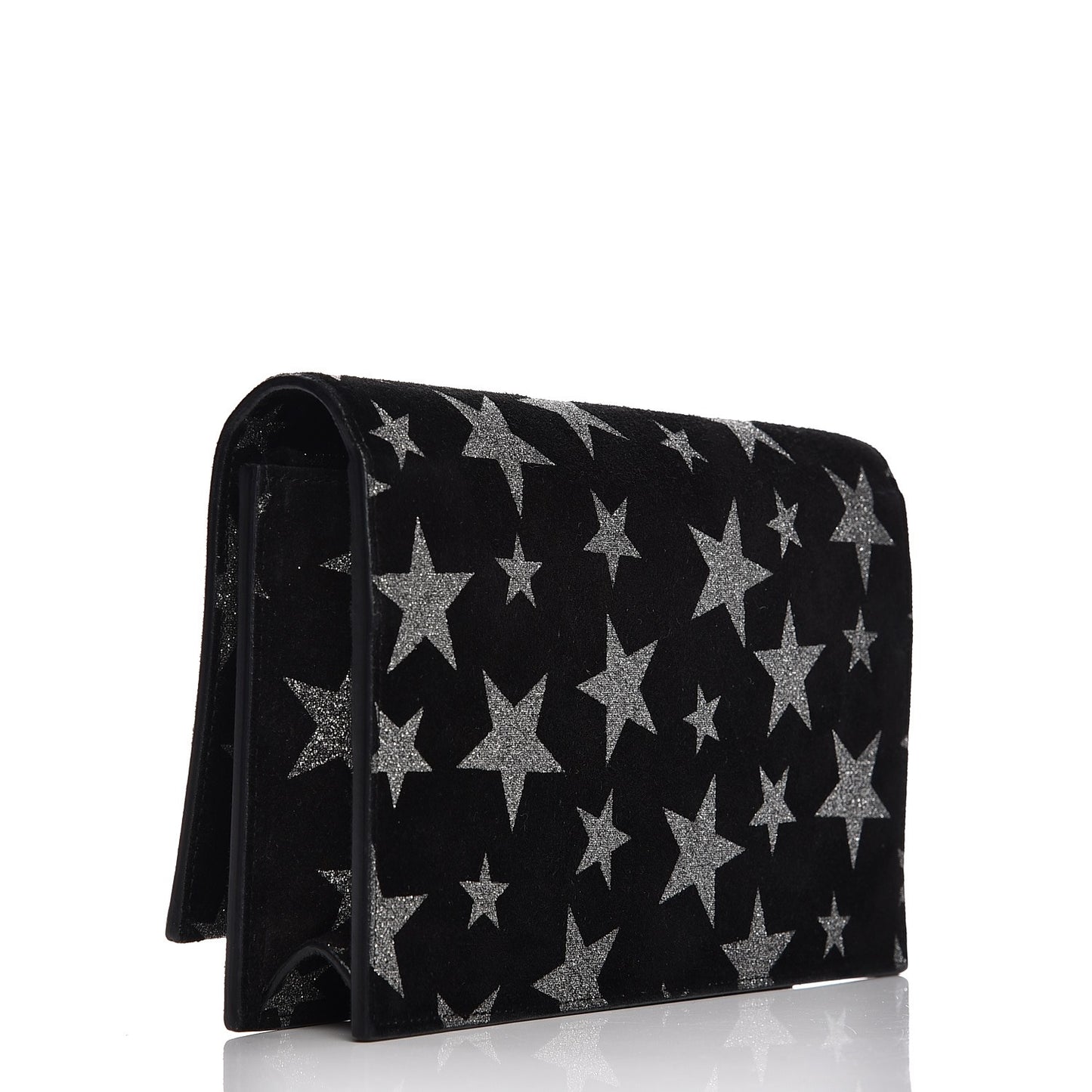 Suede Calfskin Monogram Tassel Stars Chain Wallet Black