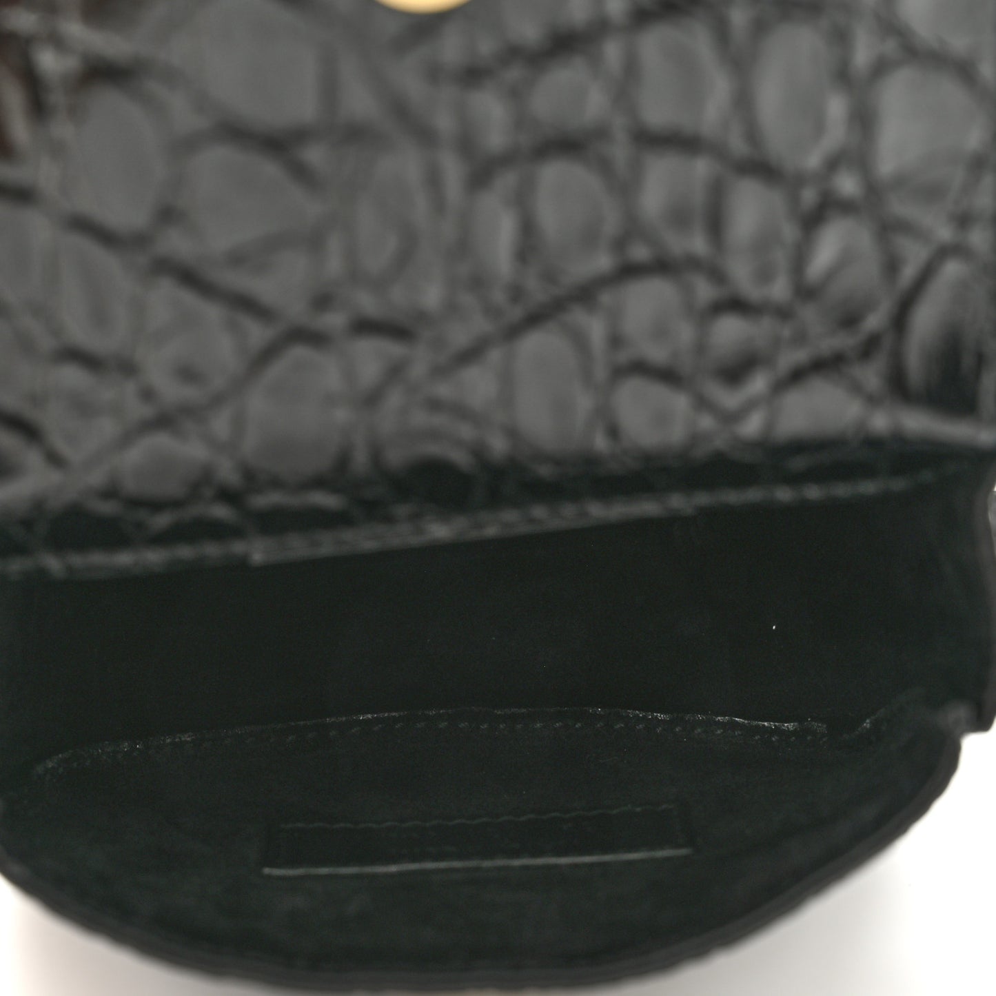Shiny Calfskin Crocodile Embossed Monogram Kaia Belt Bag Black