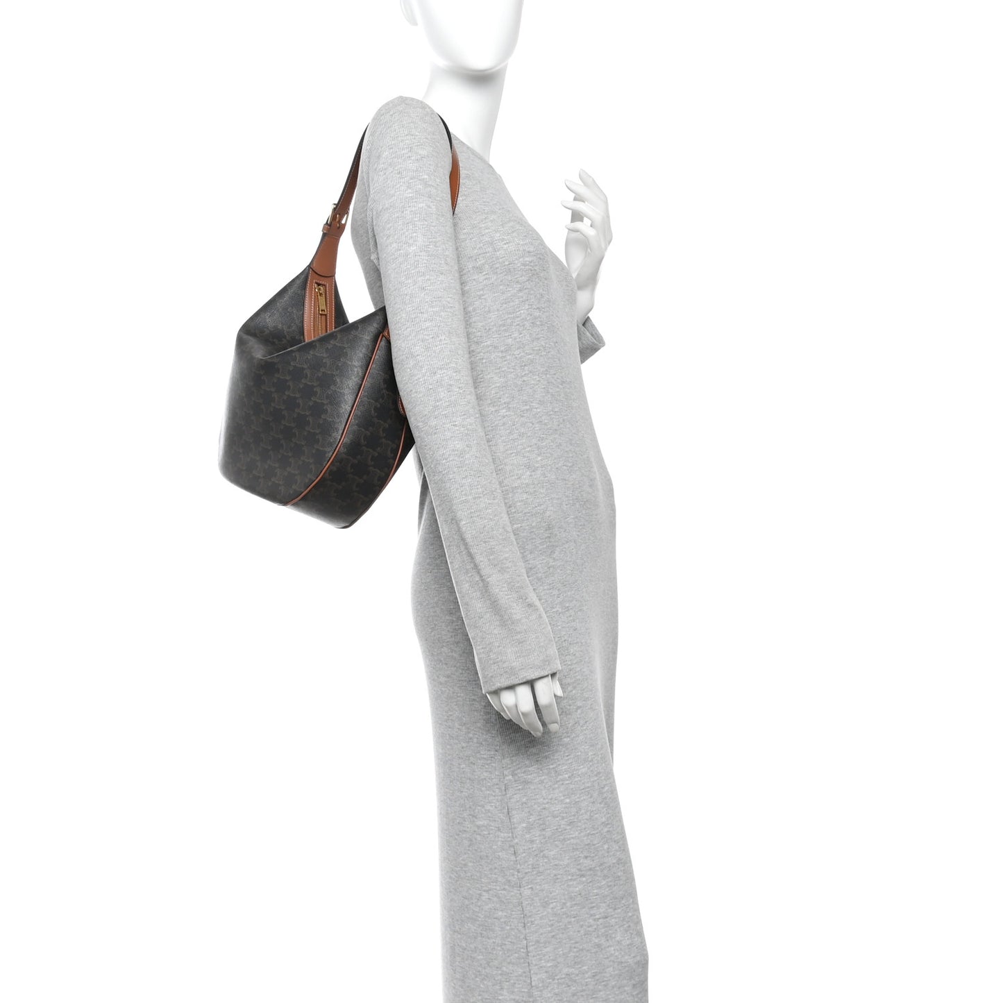 Calfskin Triomphe Canvas Small Heloise Shoulder Bag Tan Tan
