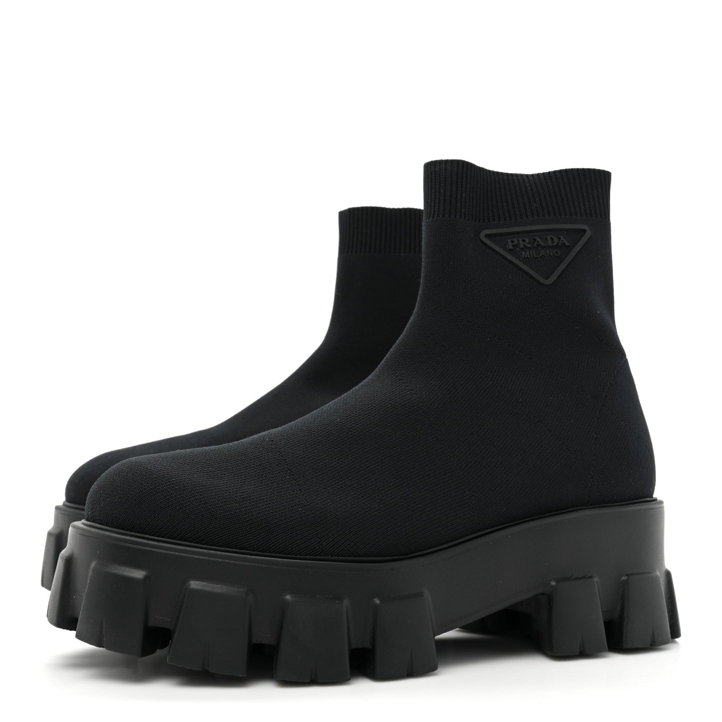 Knit Rubber Triangle Logo Monolith 55mm Ankle Boots 37 Black