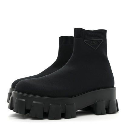 Prada Knit Rubber Triangle Logo Monolith 55mm Ankle Boots 37 Black 3 of 10