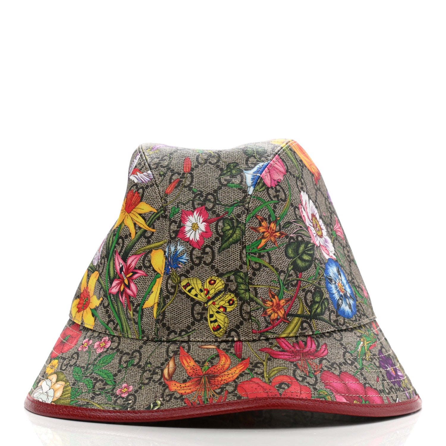 Gucci GG Supreme Monogram Flora Fedora Hat M Red 3 of 10