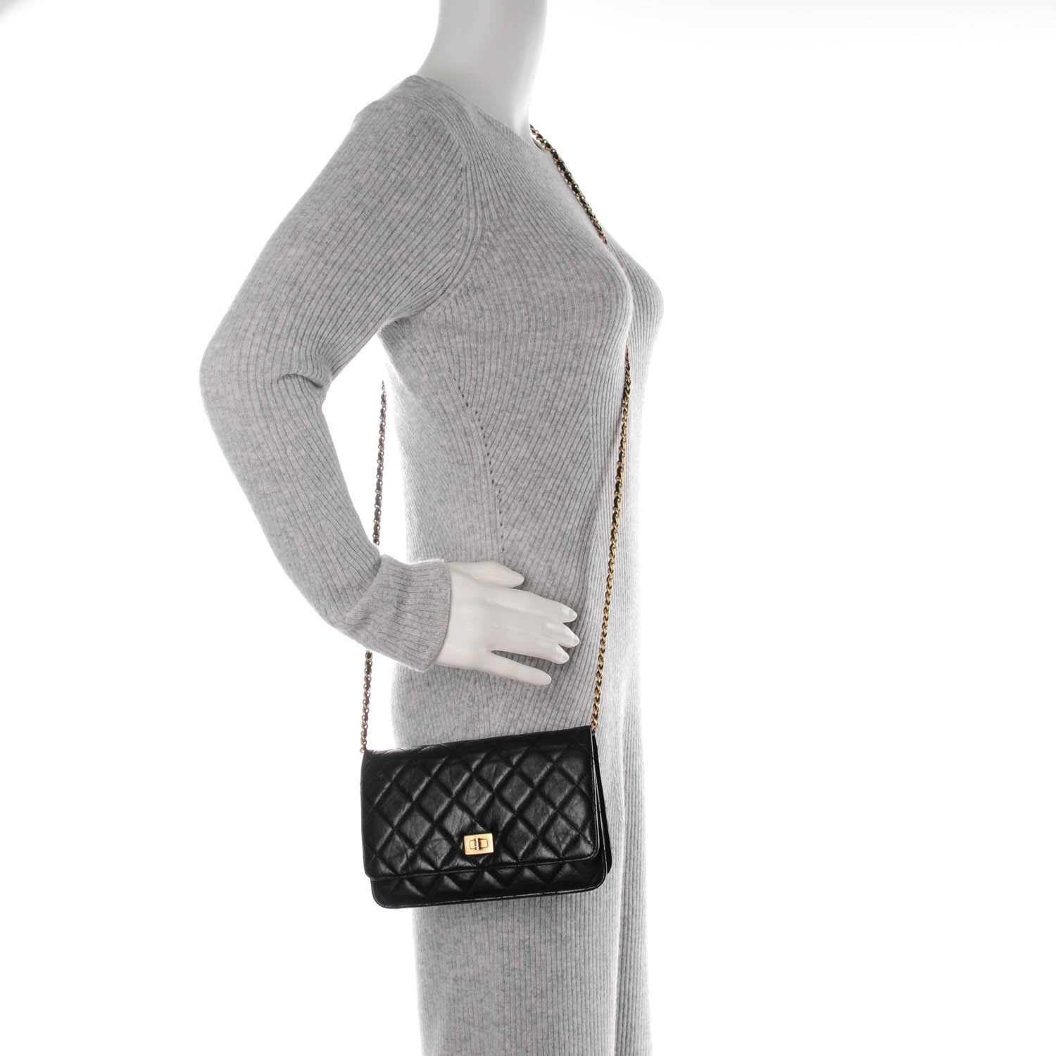 Chanel Aged Calfskin Quilted Reissue Wallet On Chain WOC Black 2 of 8