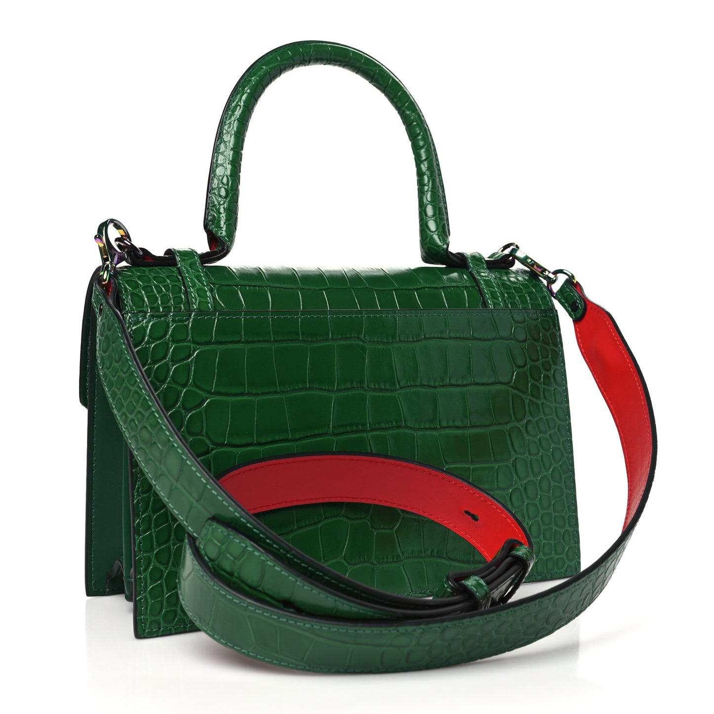 Alligator Embossed Calfskin Elisa Top Handle Bag Canopee Rainbow