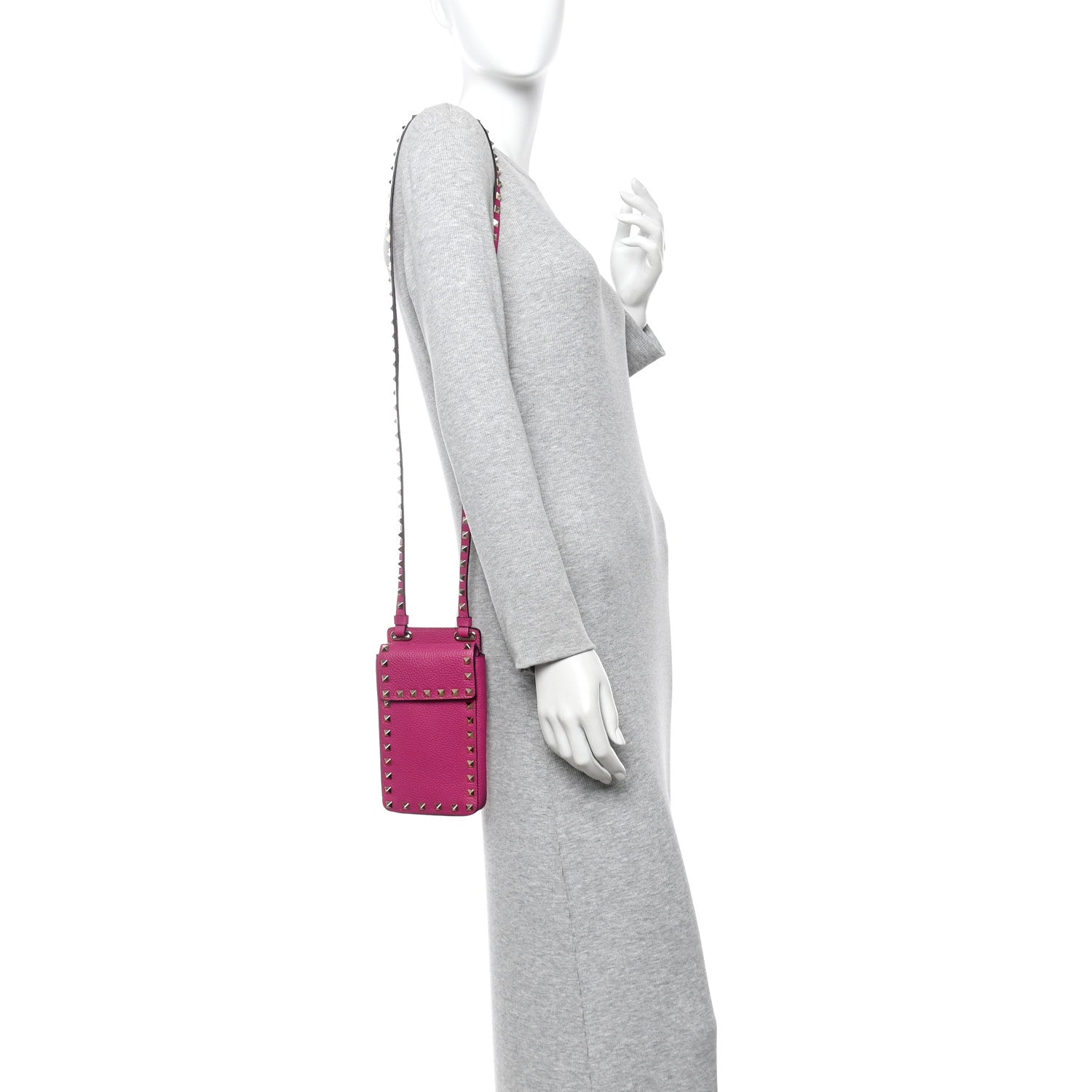 Valentino Garavani Grainy Calfskin Rockstud Phone Holder Rose Violet 2 of 10