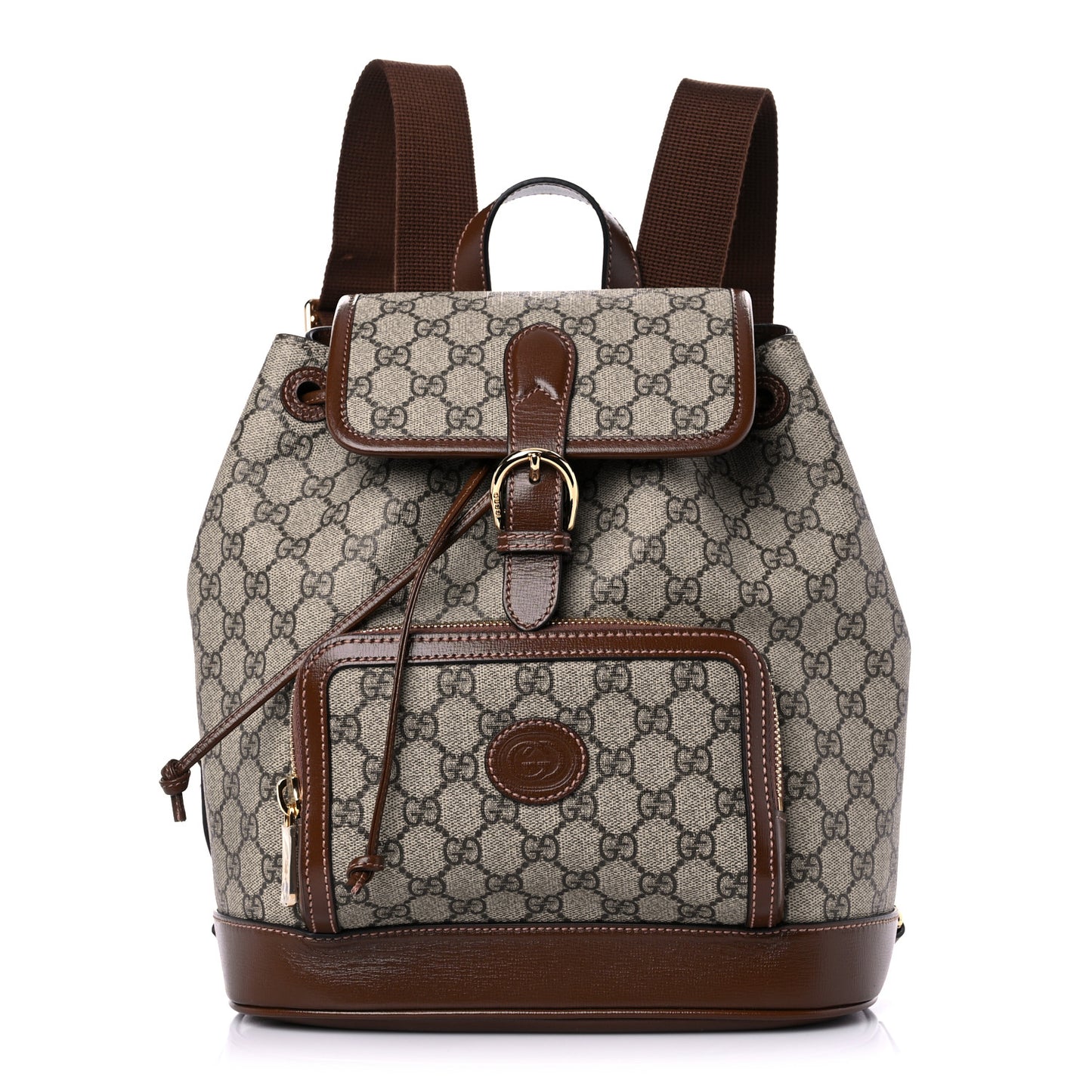 GG Supreme Monogram Azalea Calfskin Retro Interlocking G Buckle Backpack Beige Ebony Brown Sugar