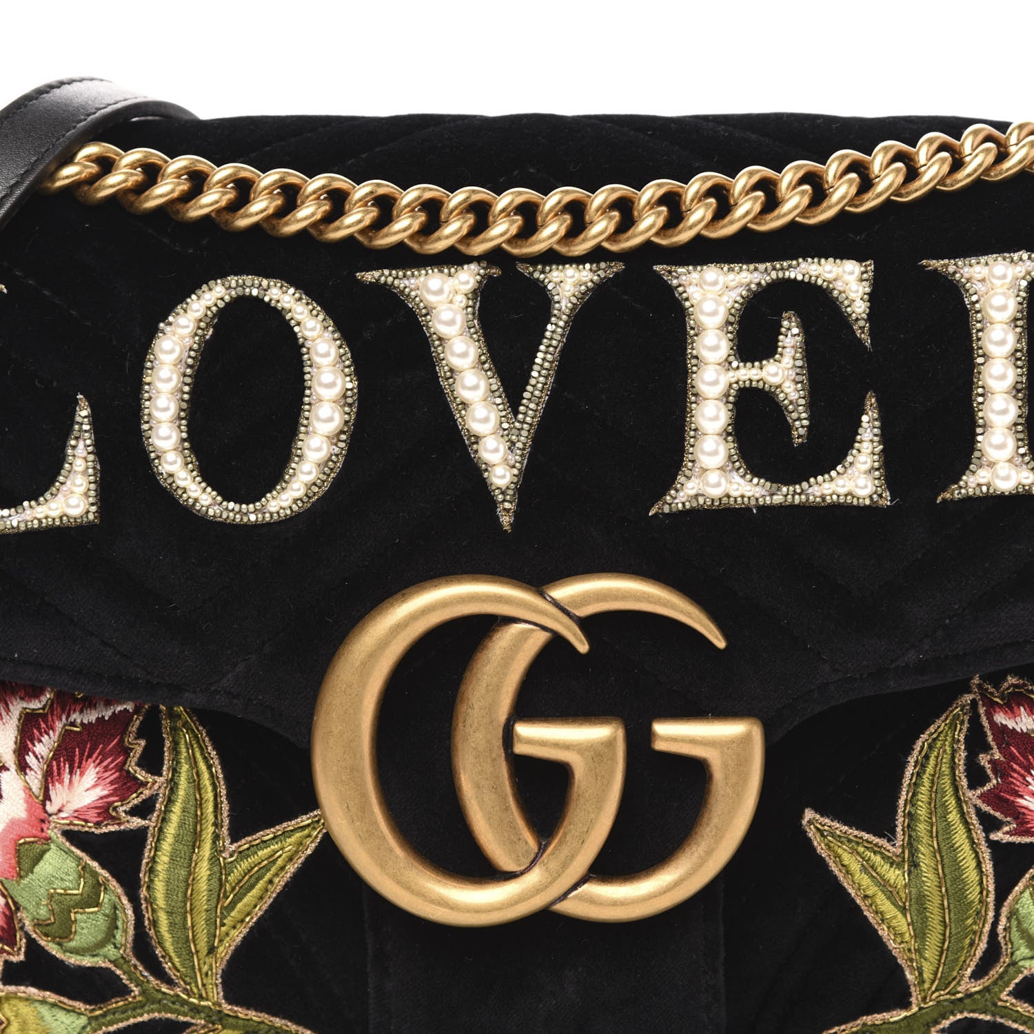 Gucci Velvet Matelasse Loved Embroidered Medium GG Marmont Shoulder Bag Black 10 of 11