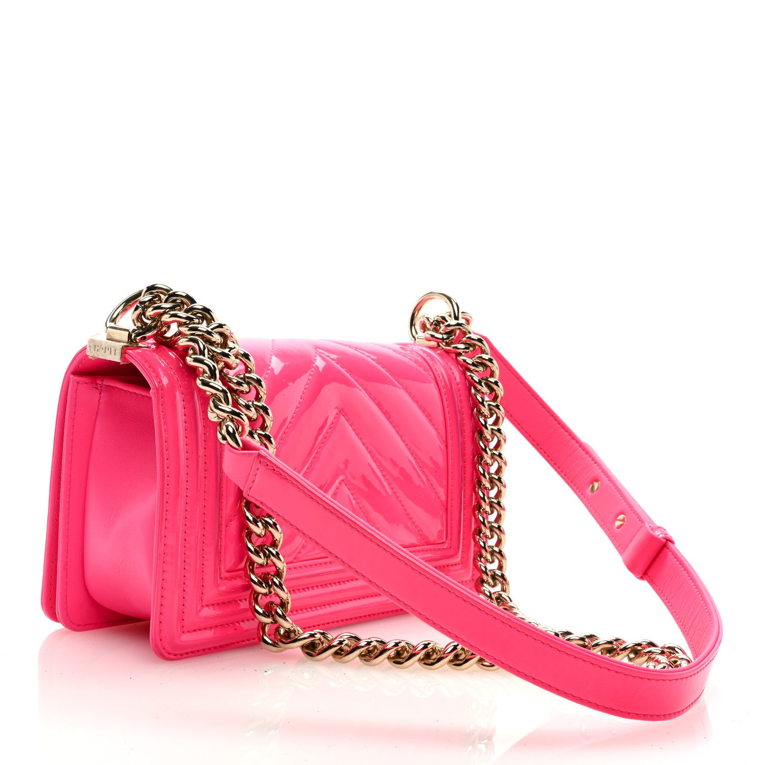 Chanel Patent Calfskin Chevron Quilted Small Boy Flap Neon Pink 3 of 10