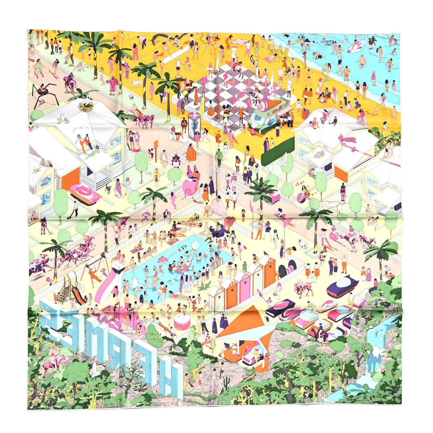 Silk On The Beach Scarf 90 Jaune Soleil Vert Multicolor