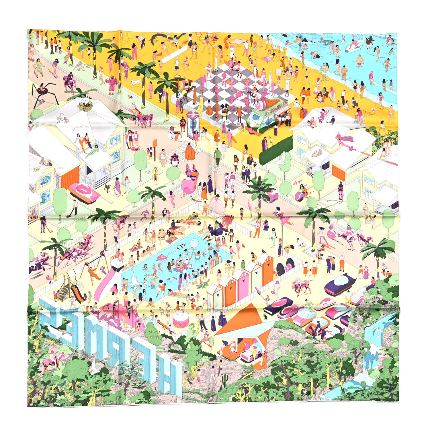 Hermes Silk On The Beach Scarf 90 Jaune Soleil Vert Multicolor 1 of 5
