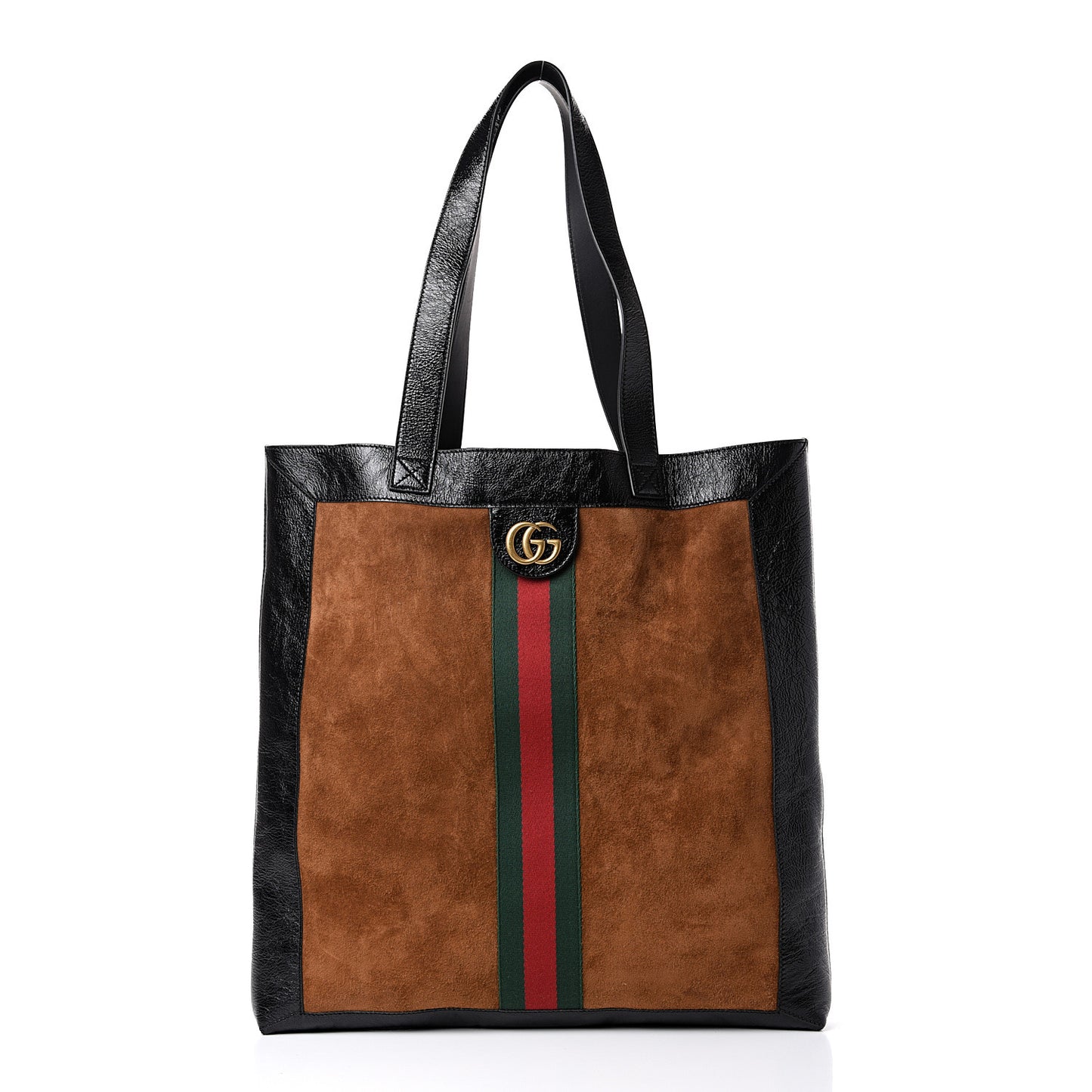 Suede Patent Web Large Ophidia Vertical Shopping Tote Nocciola Black