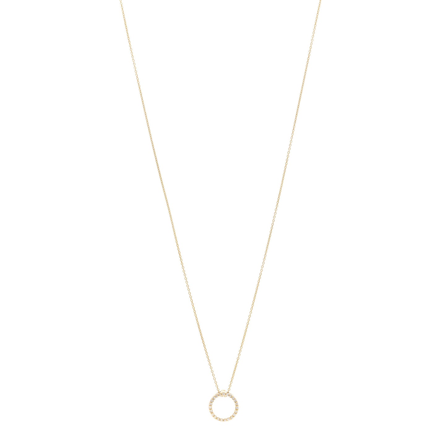18K Yellow Gold Diamond Tiny Treasures .09ctw Circle Pendant Necklace