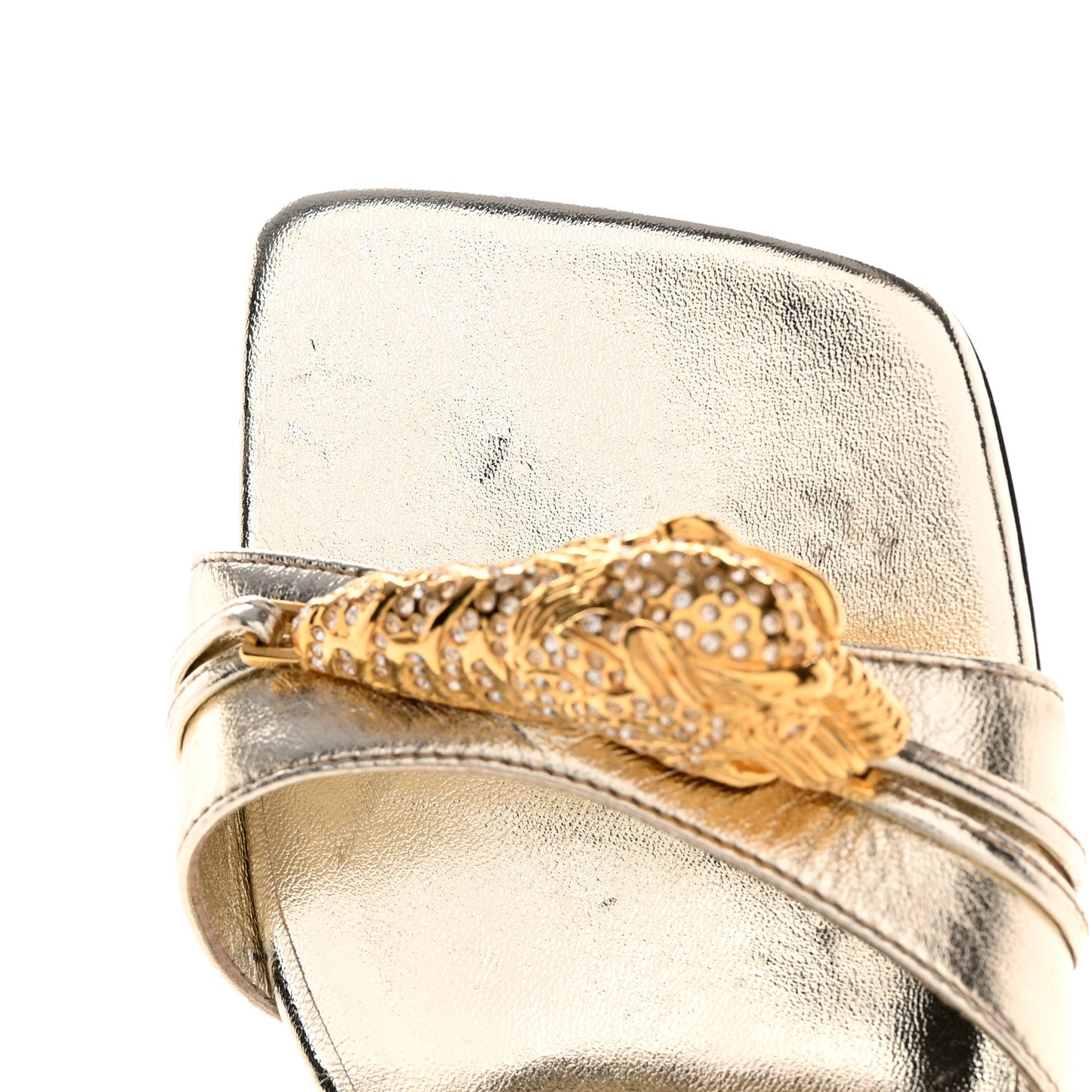 Metallic Nappa Dora Tiger Head Mid Heel Slide Sandals 37 Gold