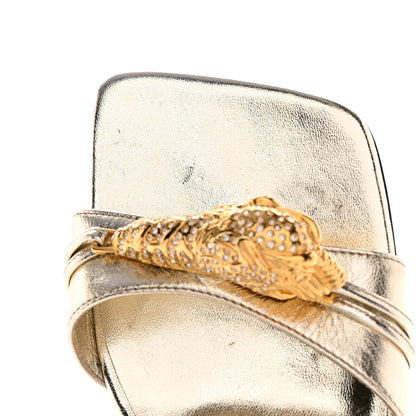 Gucci Metallic Nappa Dora Tiger Head Mid Heel Slide Sandals 37 Gold 15 of 15