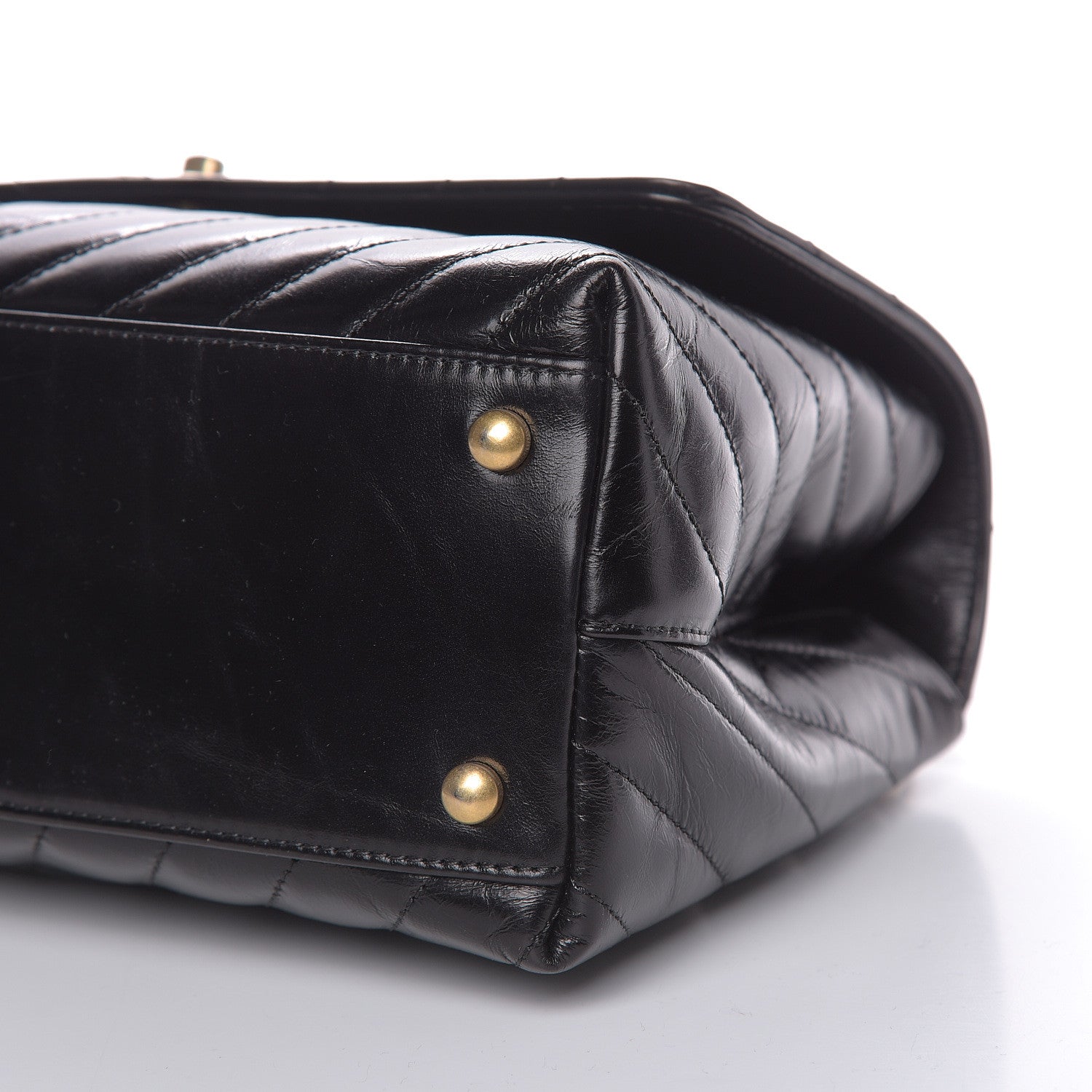 Chanel Calfskin Lizard Chevron Quilted Small Coco Handle Flap Black 9 of 10
