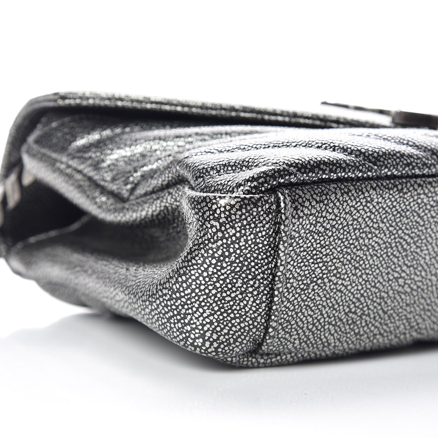 Metallic Grain De Poudre Matelasse Chevron Monogram Medium College Bag Gunmetal