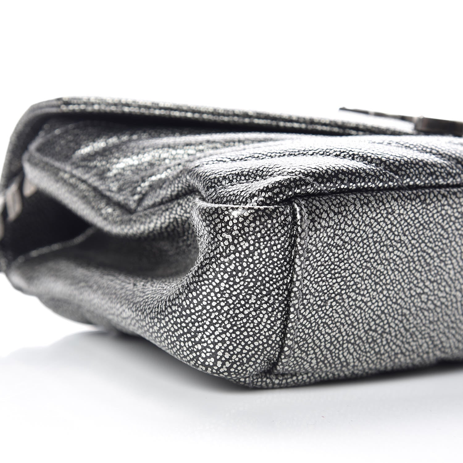 Saint Laurent Metallic Grain De Poudre Matelasse Chevron Monogram Medium College Bag Gunmetal 5 of 9