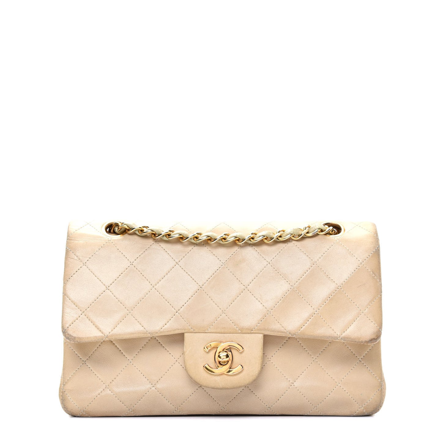 Lambskin Quilted Small Double Flap Beige