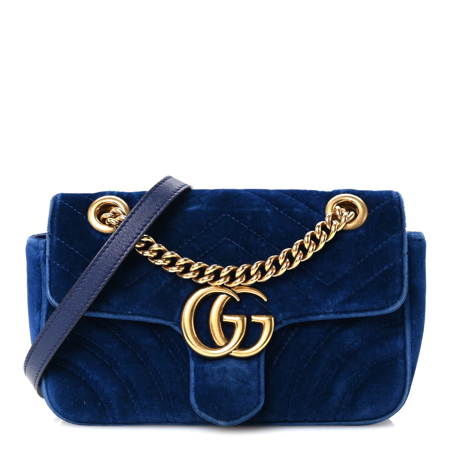Gucci Velvet Matelasse Mini GG Marmont Shoulder Bag Cobalt Blue 1 of 11