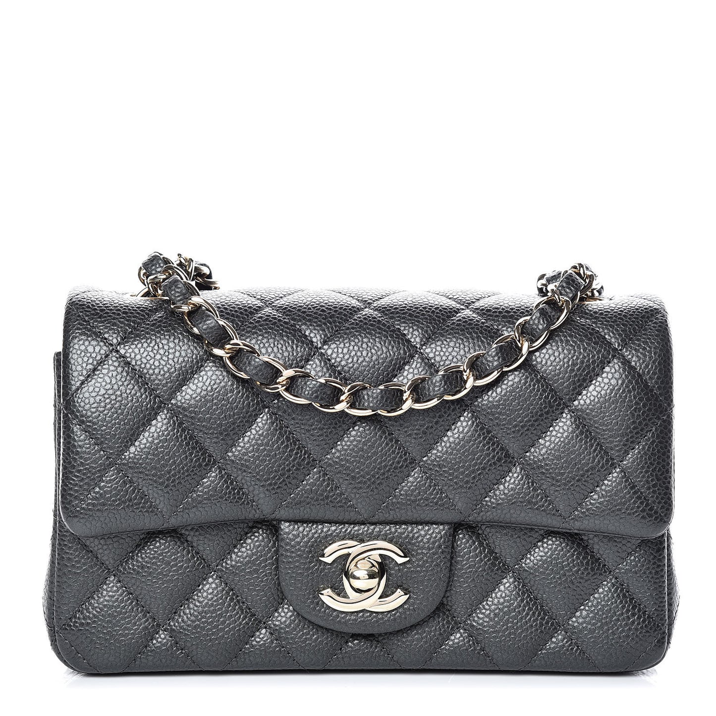 Caviar Quilted Mini Rectangular Flap Dark Grey