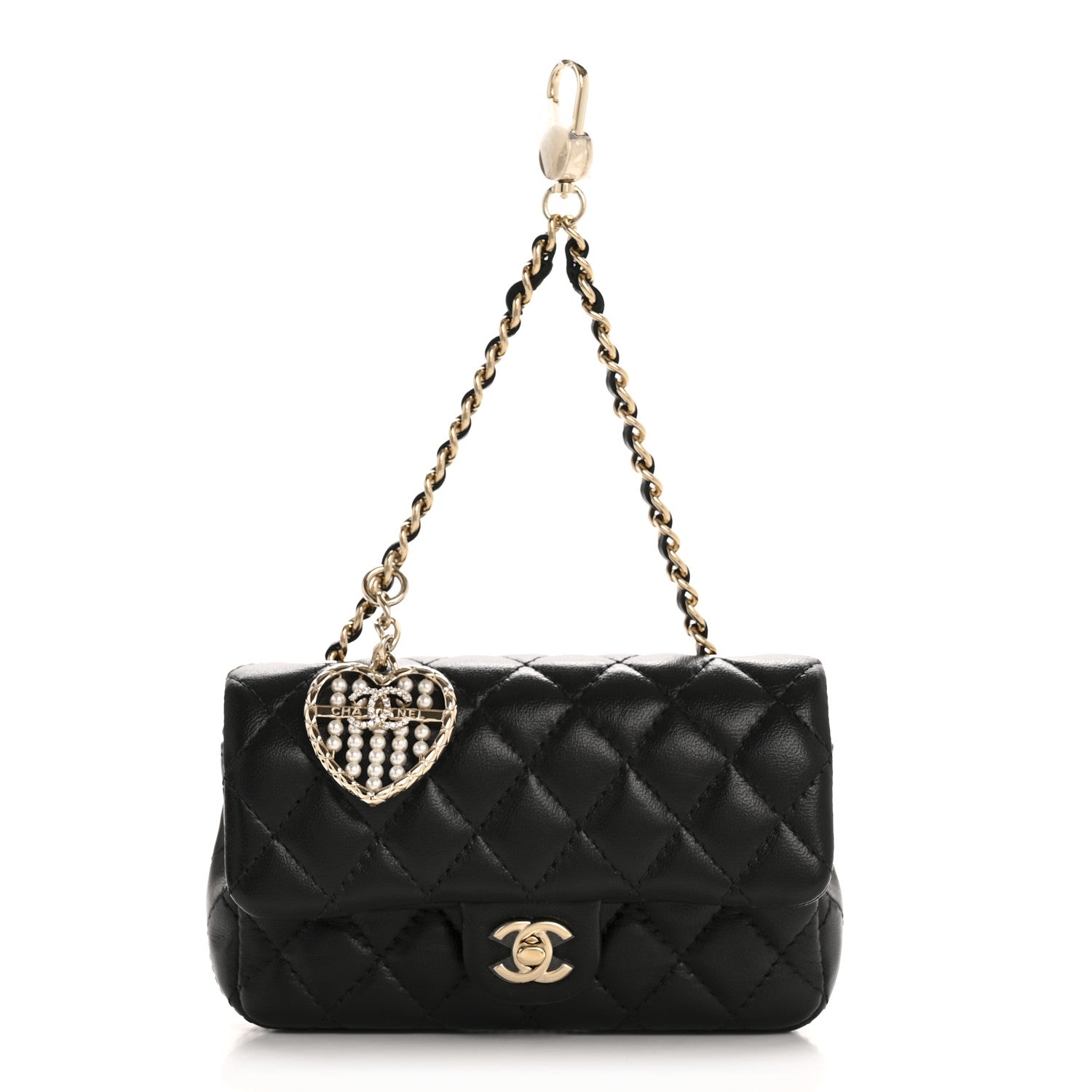 Chanel Lambskin Quilted Mini Flap Bag Charm With Hook Black 1 of 12