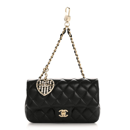 Chanel Lambskin Quilted Mini Flap Bag Charm With Hook Black 1 of 12