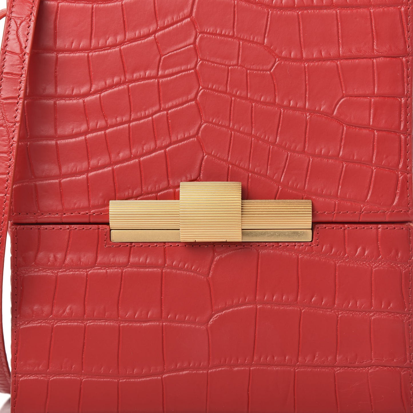 Calfskin Crocodile Embossed Daisey Box Clutch Red