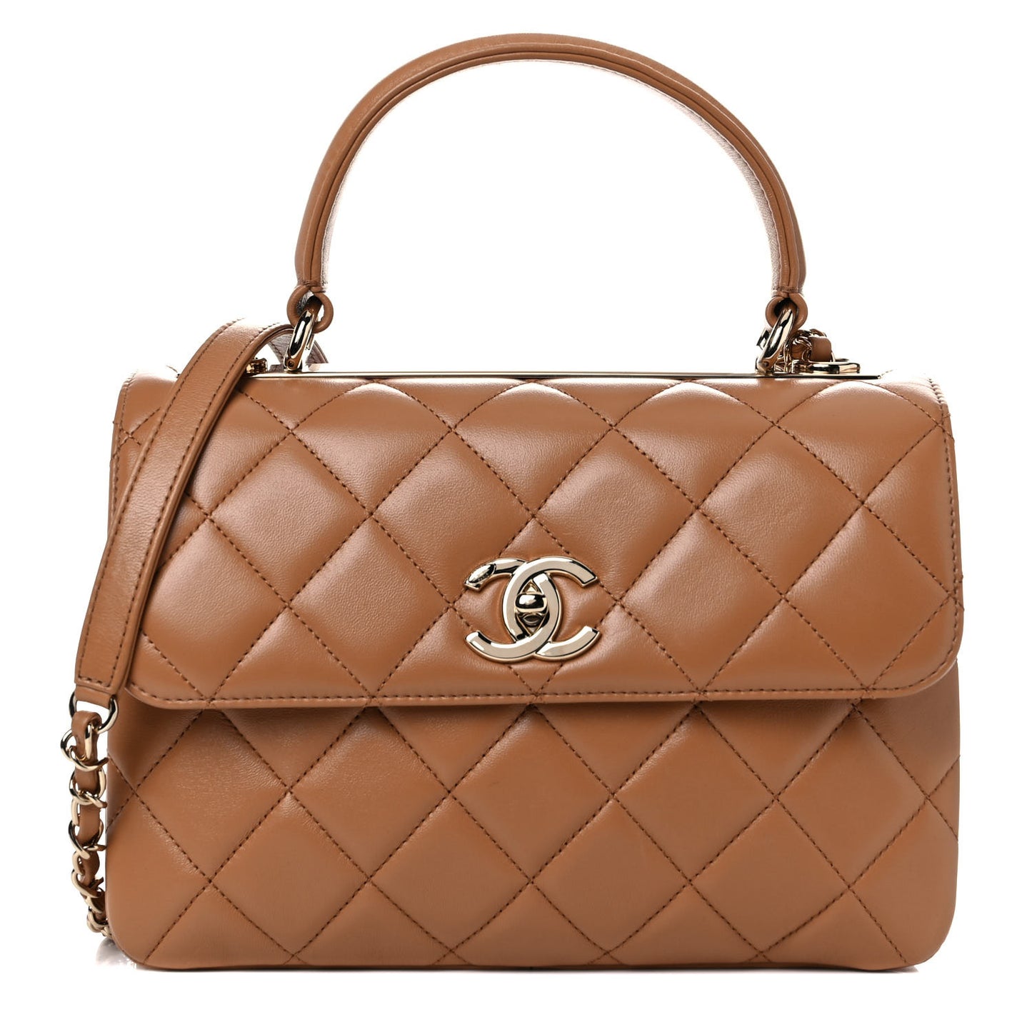 Lambskin Quilted Small Trendy CC Flap Dual Handle Bag Camel