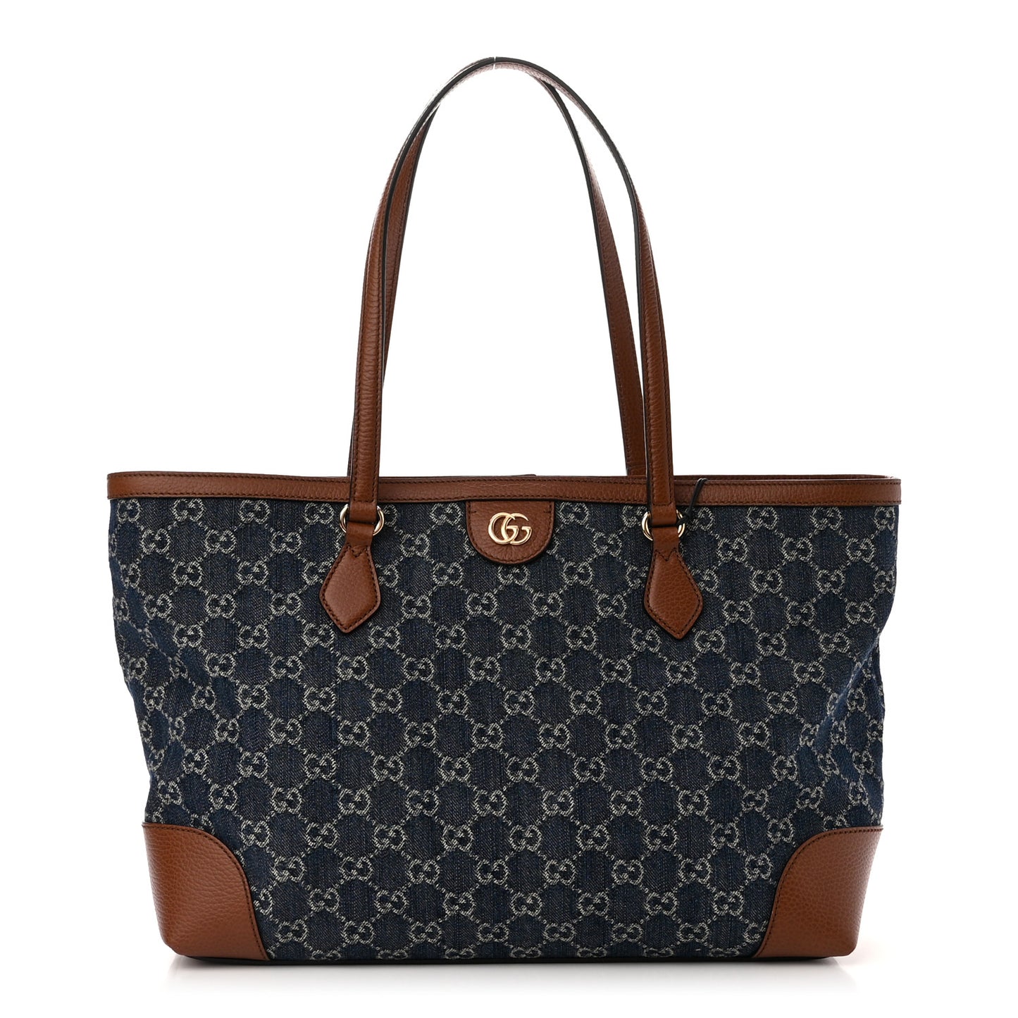 New Denim GG Monogram Medium Ophidia Shopping Tote Blue Tea Cuir