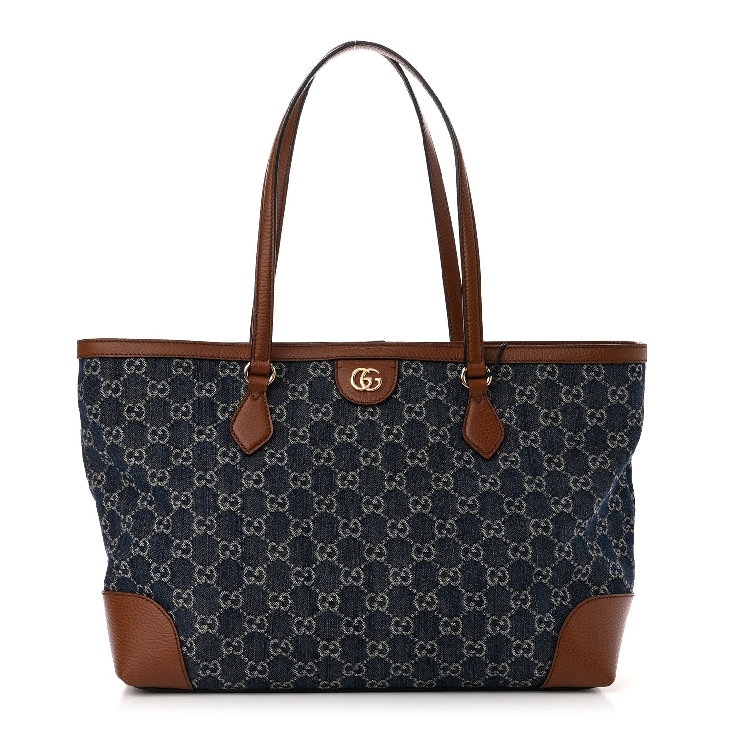 Gucci New Denim GG Monogram Medium Ophidia Shopping Tote Blue Tea Cuir 1 of 10