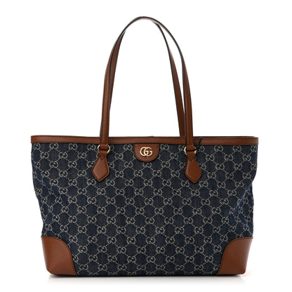 Gucci New Denim GG Monogram Medium Ophidia Shopping Tote Blue Tea Cuir 1 of 10