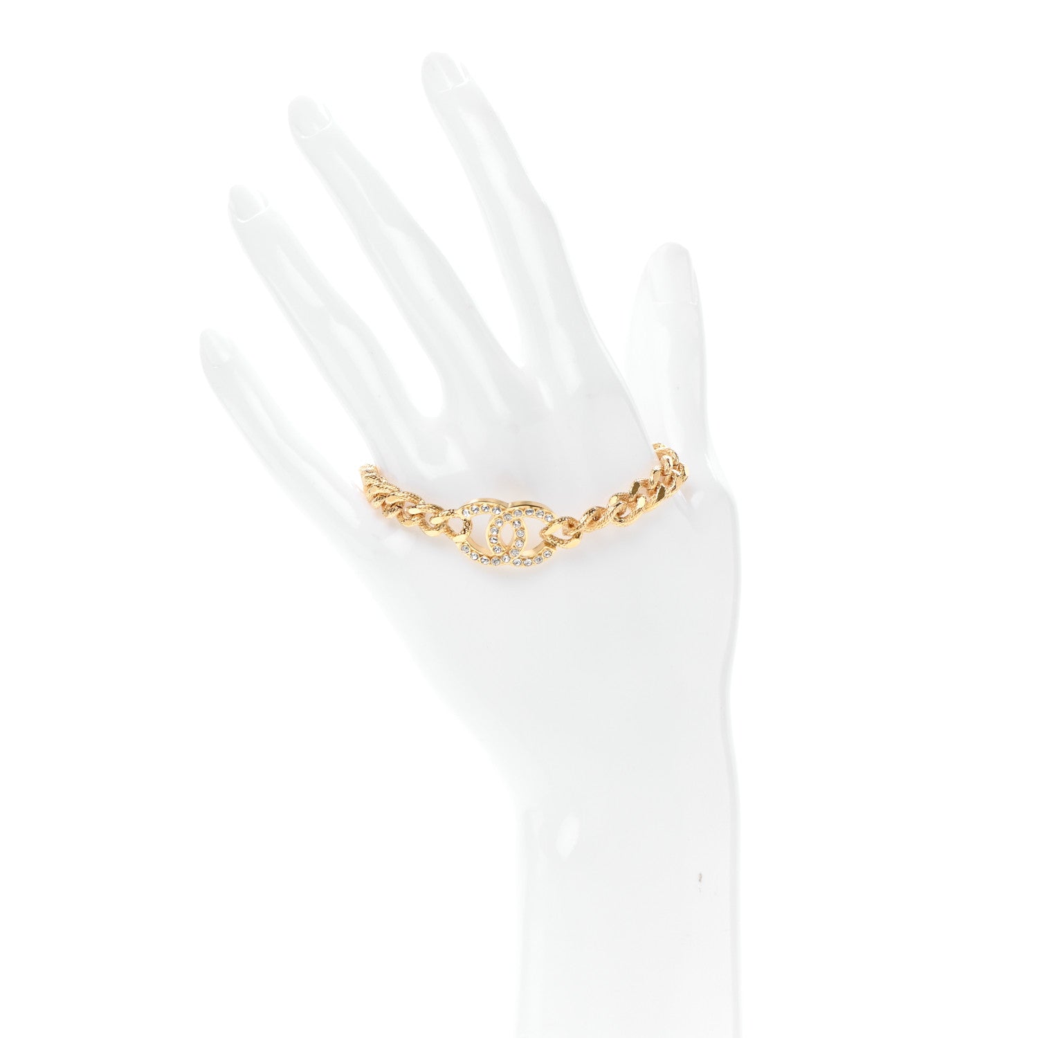 Chanel Crystal CC Chain Link Bracelet Gold 2 of 5