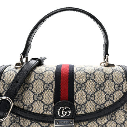 Gucci GG Supreme Monogram Textured Dollar Calfskin Web Small Ophidia Padlock Top Handle Bag Beige Blue 8 of 10