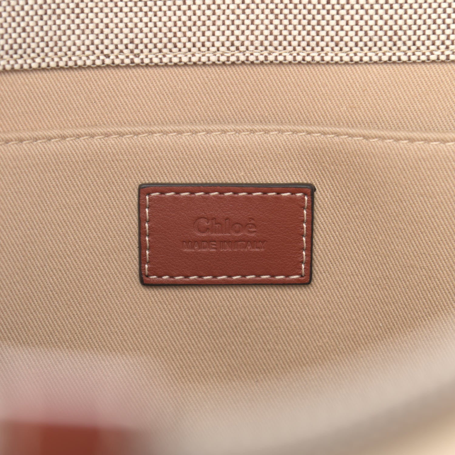 Chloe Cotton Calfskin Large Woody Ribbon Tote White Brown 6 of 11