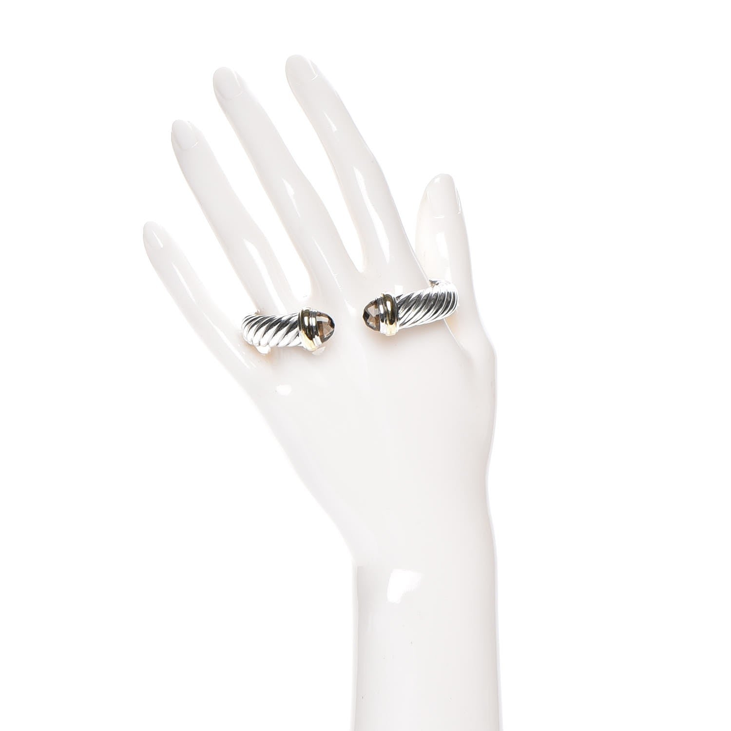 David Yurman Sterling Silver 18K Yellow Gold Smoky Quartz 11mm Waverly Bracelet 2 of 5