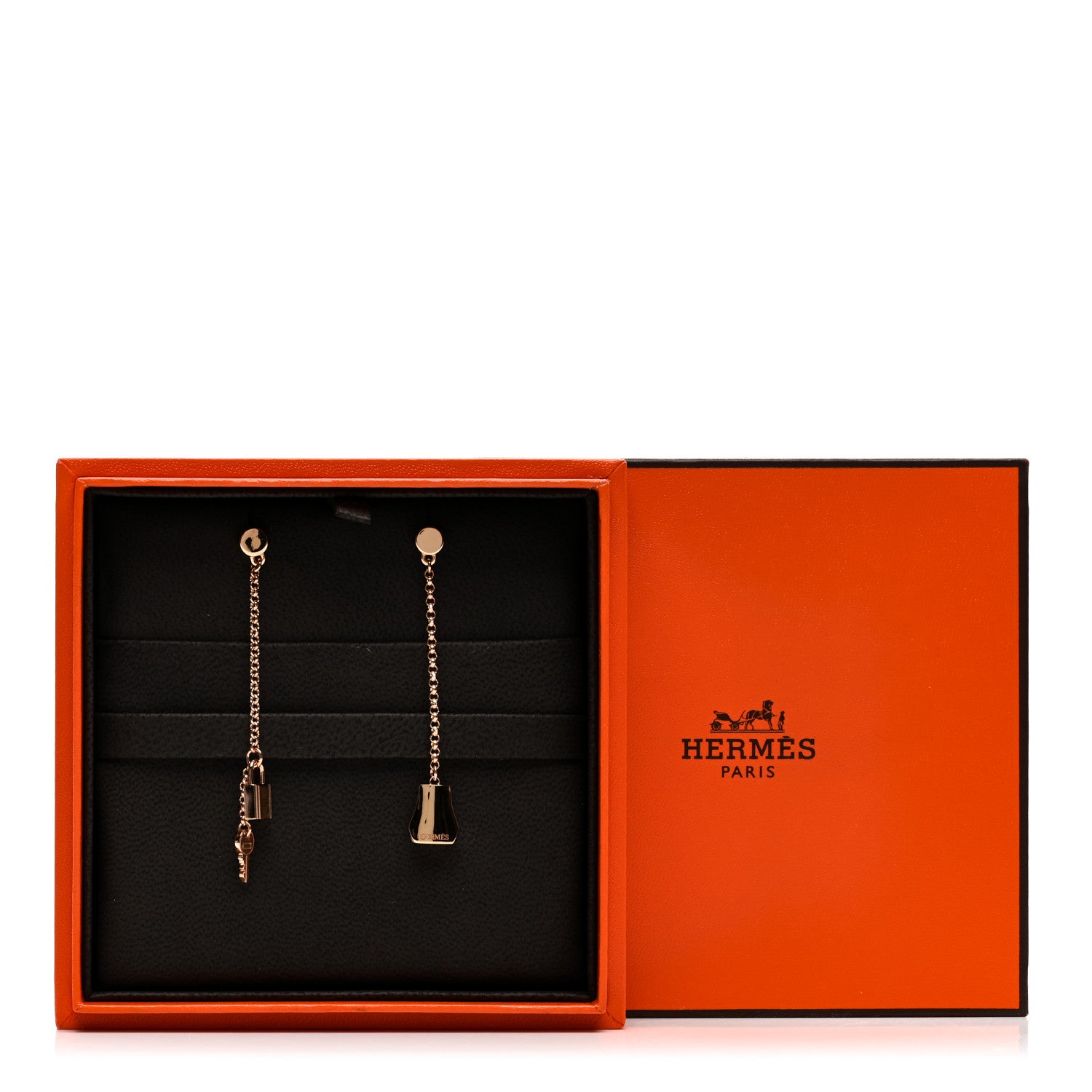 Hermes 18K Rose Gold Kelly Clochette Earrings 5 of 5